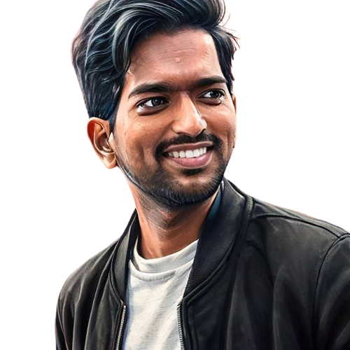 Aravindh smiling in a black jacket and grey t-shirt